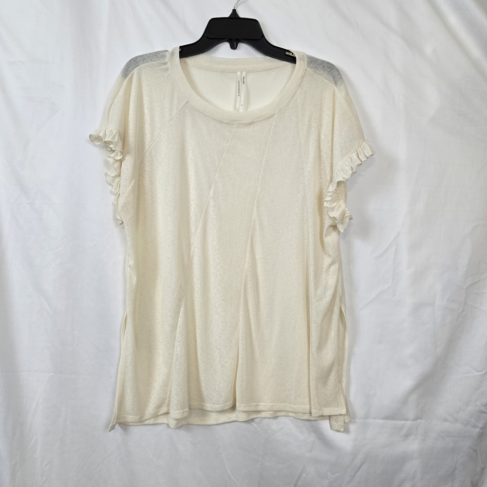 Anthropologie Womens Ivory Ruffle Short Sleeve Sheer Oversized Blouse Small